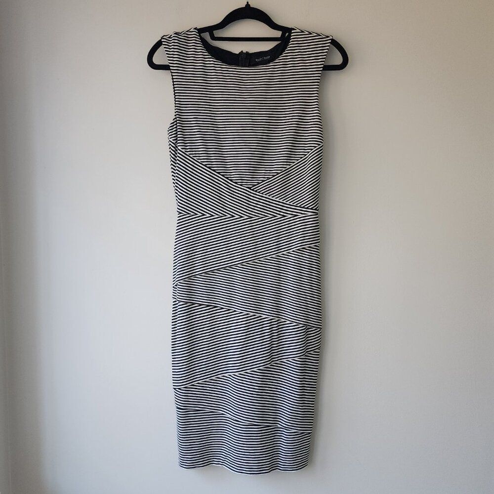 White House Black Market Bodycon Dress | Women's 4 | Black White Stripes Stretch